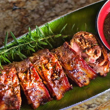 Boudin-Stuffed Pork Tenderloin with Blackberry Wine Sauce