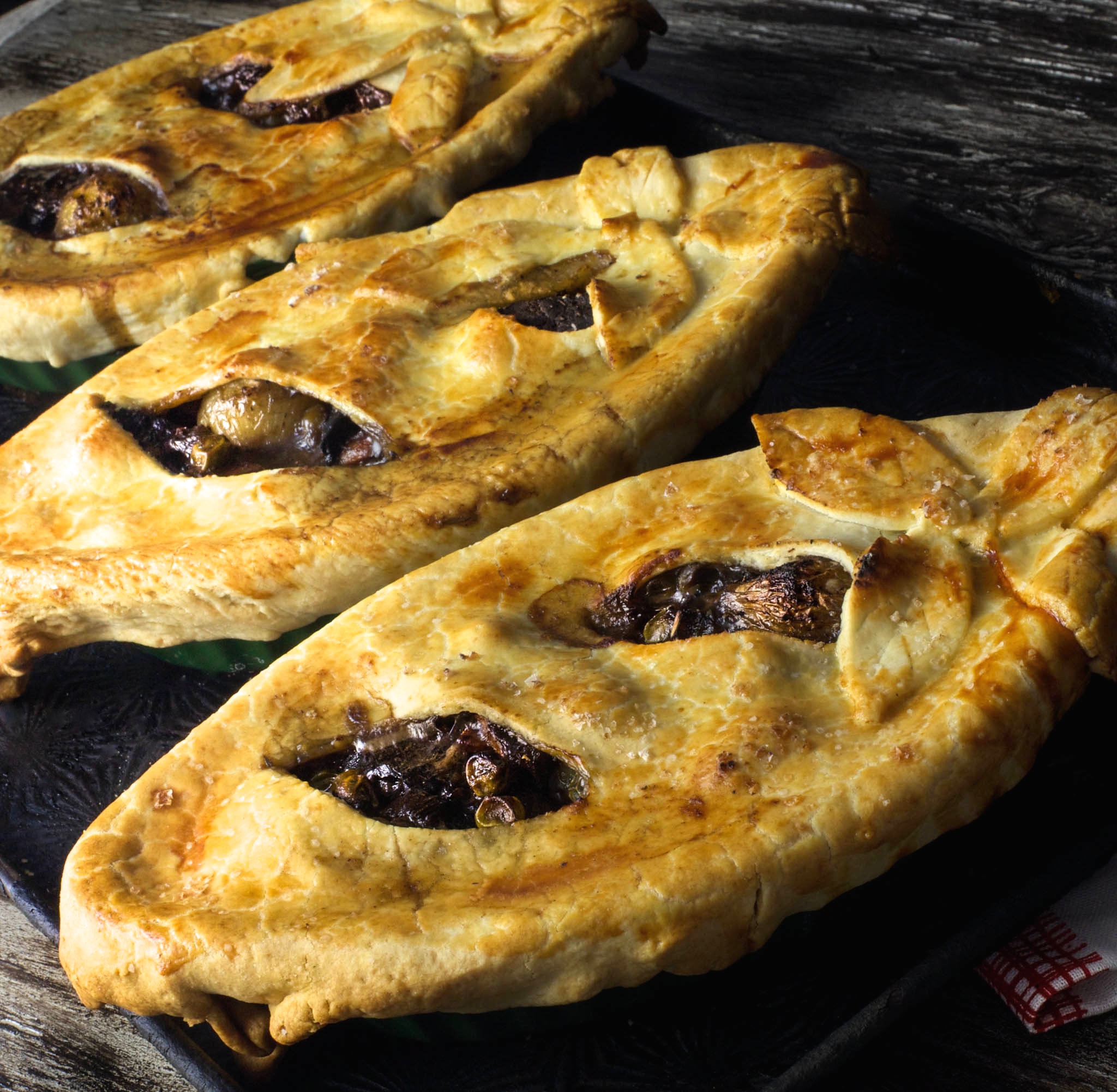 Beef and Mushroom Pot Pie bakes to a crispy golden brown.