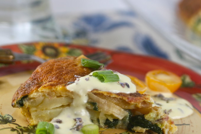 Frittata with lavender sauce