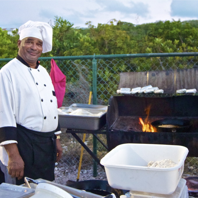 Miss Moonie’s chef prepping the Jerk pit.