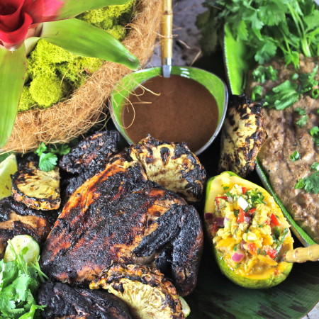 Jerk Chicken with Peas and Grits and Tropical Salsa