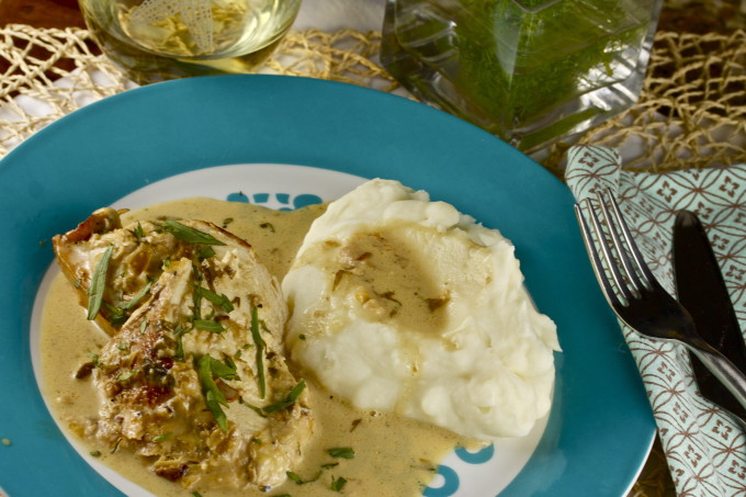 Chicken Braised in Tarragon Cream becomes an elegant Cajun recipe.