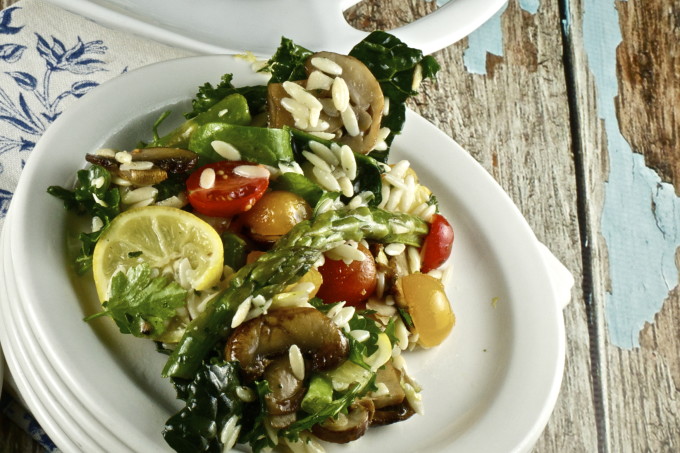 Orzo, Shrimp and Kale Salad--a fresh alternative for a new Cajun recipe.