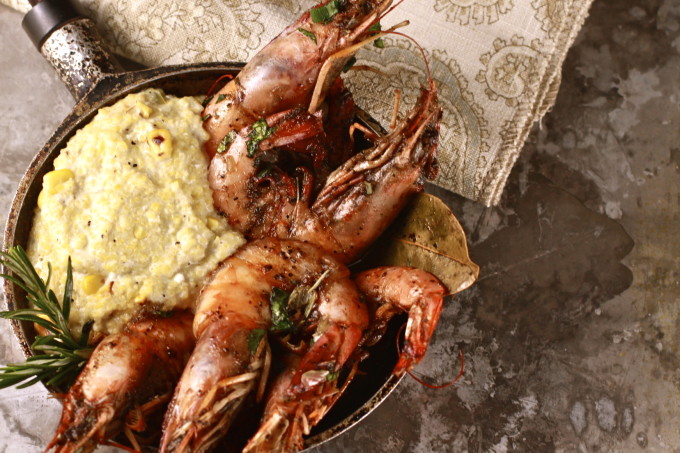 BBQ Louisiana Shrimp and Roasted Corn Grits is a classic Cajun recipe seen in Cajun cooking.