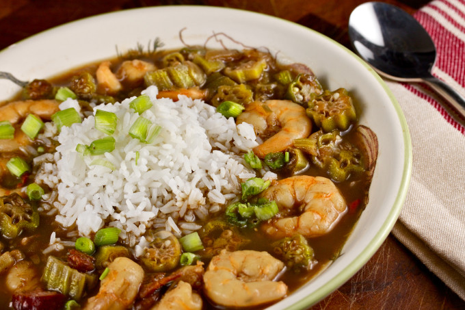 Shrimp and Okra Gumbo--a Cajun recipe marries with a Creole recipe.