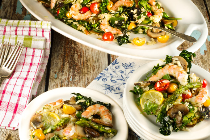 Orzo, Shrimp and Kale Salad is a tasty Cajun recipe.