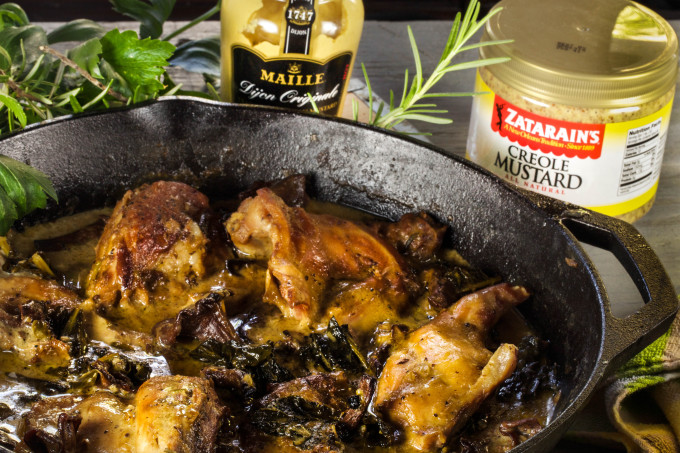 French Mustard-Braised Rabbit in a Cajun recipe. French Mustard-Braised Rabbit