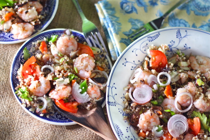 Quinoa with Louisiana shrimp make this a Cajun recipe classic. Quinoa with Louisiana shrimp make this a Cajun recipe classic.