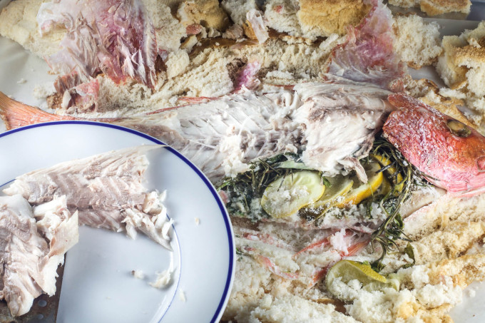 Salt-Encrusted Red Snapper is a Cajun recipe.