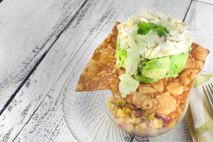 Crab and Avocado Napoleon becomes a classic in this Cajun recipe.