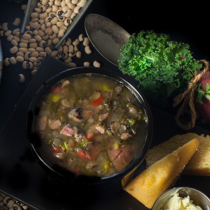 Kale, Black-eyes and Pork Jowl Soup Belly up to a bowlful of Kale, Black-eyes and Pork Jowl Soup -- a tasty Cajun recipe.