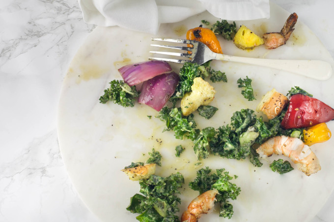 Kale Caesar with Grilled Shrimp is not typically a Cajun recipe but deserves a place in contemporary Cajun cooking. 