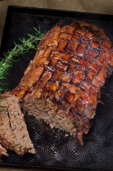 Bacon-Wrapped Meat Loaf sliced Moist and full of flavor, this Bacon-Wrapped Meat Loaf is meat loaf perfection.