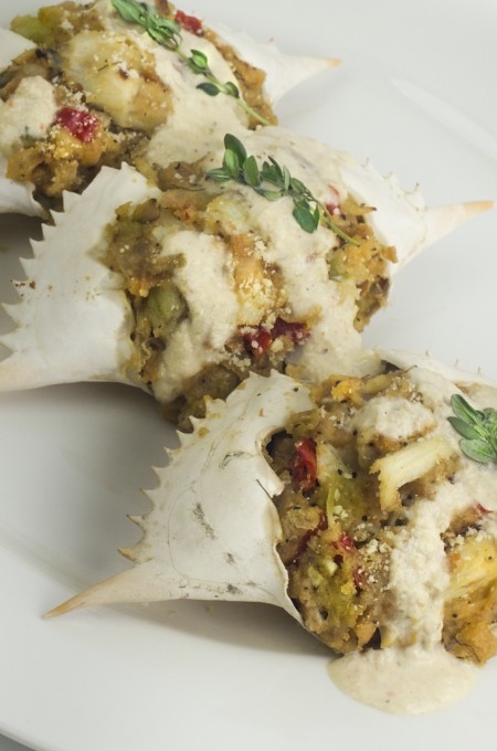 Stuffed Crab Gulf coast crabmeat is elevated with a herbal cream reduction in this Cajun recipe for Stuffed Crab.
