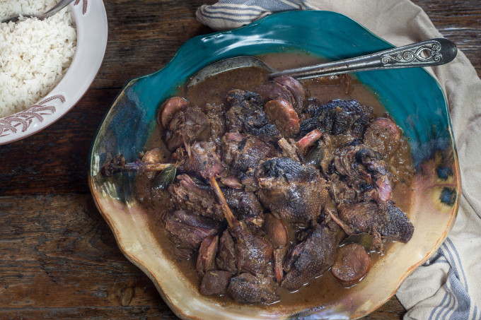 Wild goose stewed down in red wine gravy is a rich and hearty Cajun recipe. (All photos credit: George Graham)