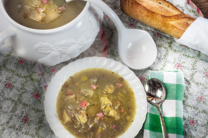 Fresh Cajun recipe ingredients combine in a comforting bowl of Lentil, Leek, and Mirliton Soup. (All photos credit: George Graham)
