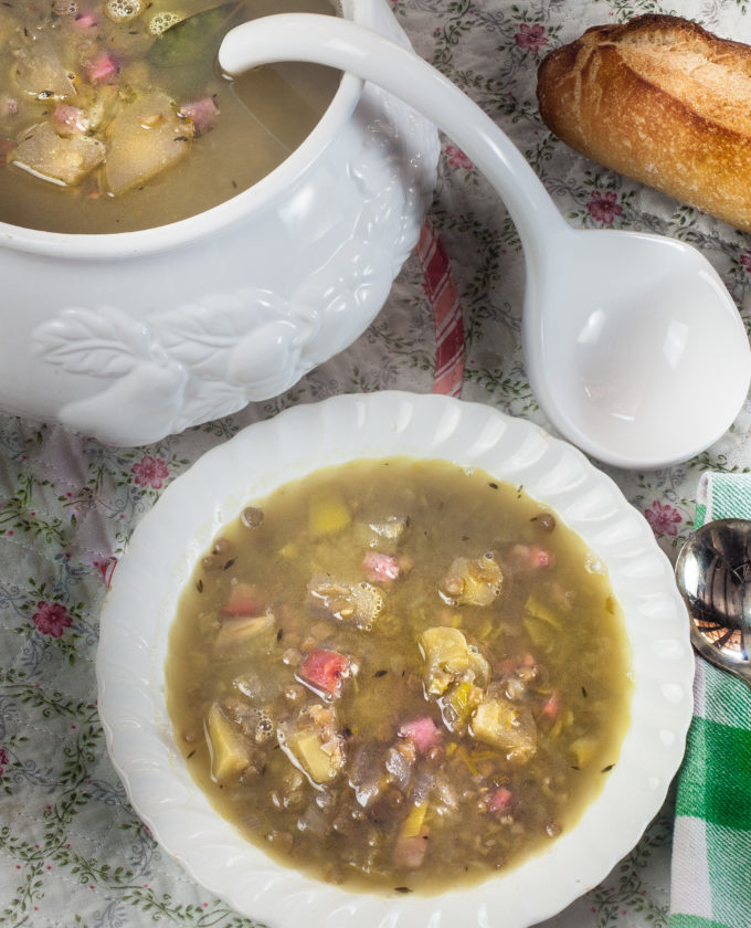 Lentil, Leek, and Mirliton Soup bowl Warm up to this Lentil, Leek, and Mirliton Soup and the Cajun recipe flavors will bowl you over.