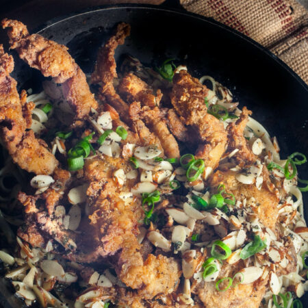 Fettuccine with Softshell Crabs Amandine