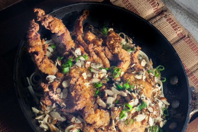 Crispy crab, rich sauce, and crunchy almonds -- the perfect contrast of taste and texture. (All photos credit: George Graham)