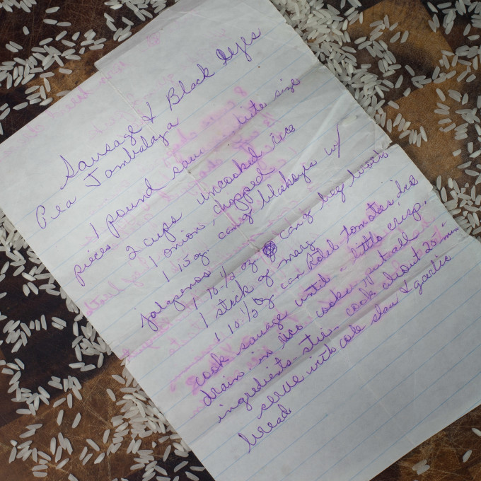 Recipe for Black-Eyed Pea Jambalaya Rosalie's handwritten Cajun recipe for Black-Eyed Pea Jambalaya inspired this spicy Cajun dish.