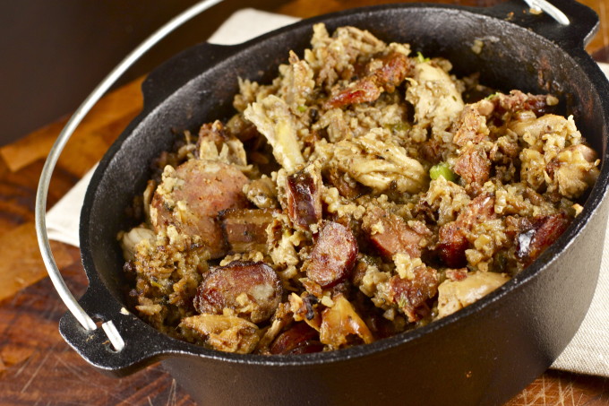 Cajun pork jambalaya is one of the classic Cajun recipes of Cajun cooking. A black pot of rural Cajun pork jambalaya is a traditional Cajun recipe. (All photos credit: George Graham)