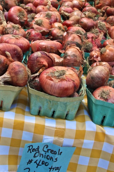 Creole Red Onions are a key to this Alligator Sausage and Creole Red Onions recipe.