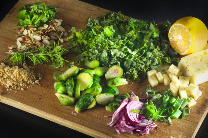 Blackened Brussels Salad Ingredients for a Cajun recipe.