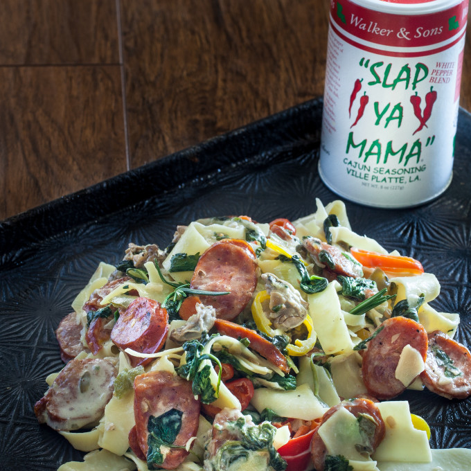 Oyster Pastalaya features Slap Ya Mama seasoning. The white pepper blend seasoning from Slap Ya Mama adds just the right spice to this Cajun recipe for Oyster Pastalaya.