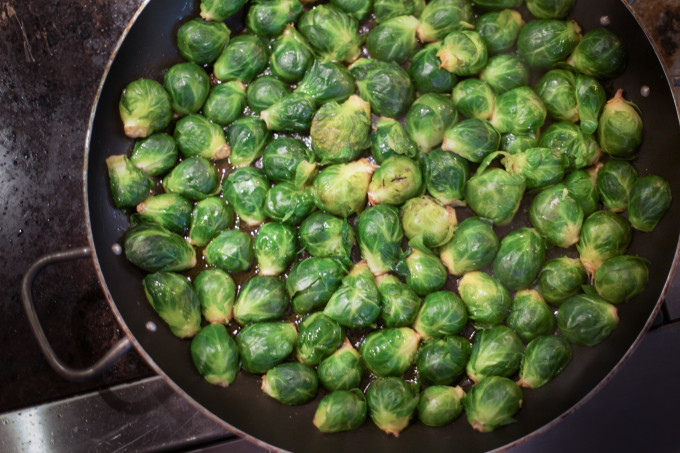 Pan frying Brussels for a Cajun recipe.