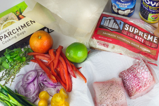 Snapper En Papillote ingredients Snapper en Papillote Ingredients in a simple Cajun recipe.
