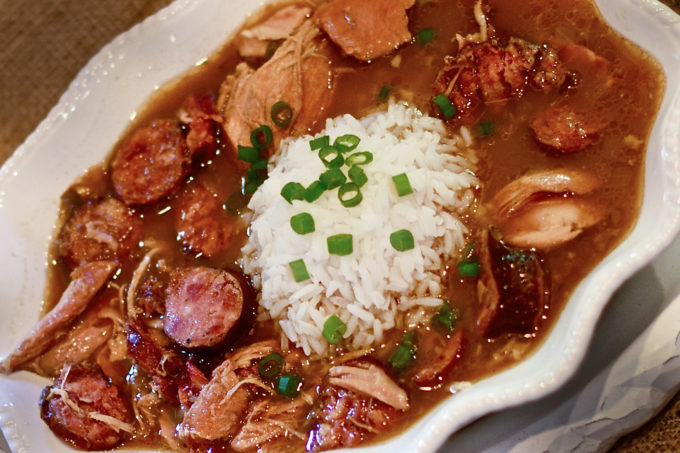 Chicken and smoked sausage gumbo worth begging for. (All photos credit: George Graham)