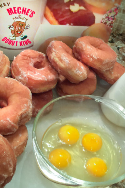 Donut Bread Pudding ingredients Light and airy cake donuts combine with equally rich ingredients in an easy Cajun recipe for Donut Bread Pudding.