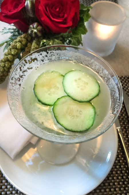 Cucumber Martini with Elderflower Liqueur closeup Cucumber Martini Fig and Olive