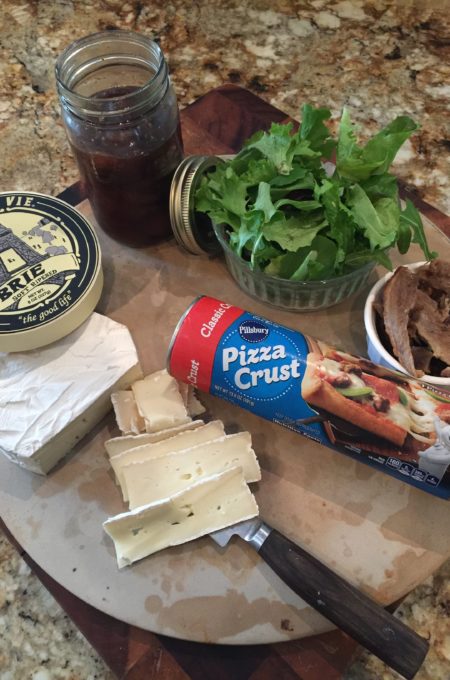 Duck and Brie Pizza ingredients Store-bought ingredients make this artisan Duck and Brie Pizza easy. (Photo credit: George Graham)
