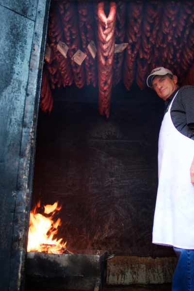 Lejeune'e Smokehouse in Eunice, LA and their famous garlic smoked pork sausage.