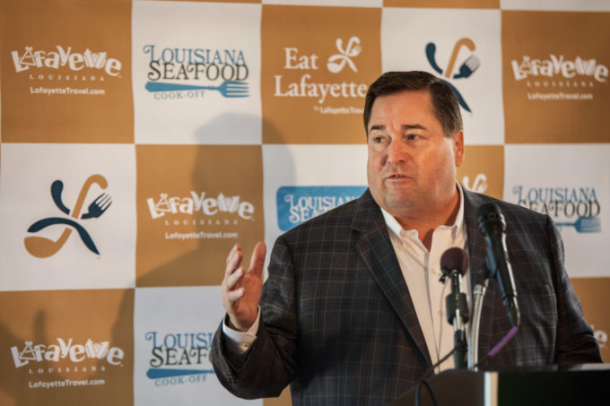 Lt. Governor makes announcement at the Cajundome in Lafayette.