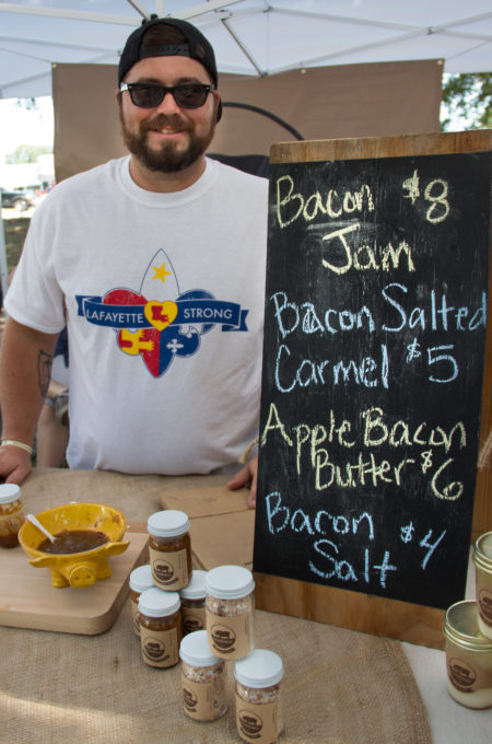 Dustie Latiolais brings his bacon jam--my new Bacon Jam Baked Brie ingredient--and other Cochon Cannery products to market every Saturday morning in Lafayette.