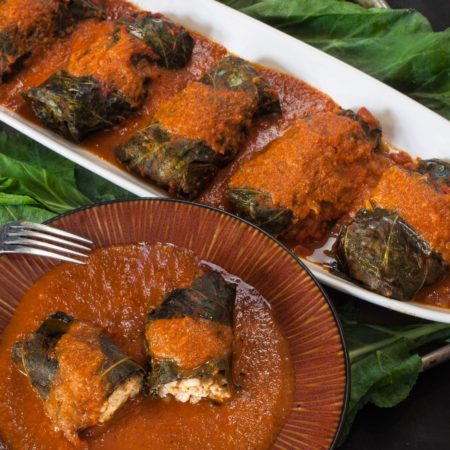 Stuffed Collard Rolls with Red Gravy