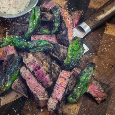 Brushed with nutty brown butter, this perfectly cooked ribeye pairs perfectly with my mild shishito peppers.  (All photos credit: George Graham)
