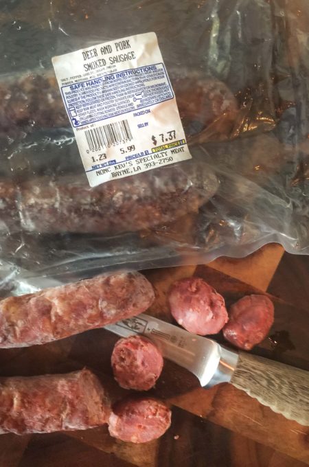 Deer sausage from Cajun country has deep smoky flavor.