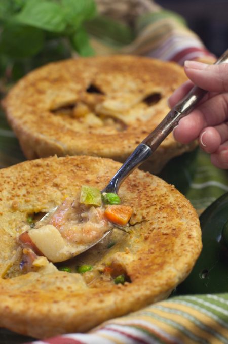 Shrimp and Mirliton Pot Pie bite You'll savor every bite of this down-home Shrimp and Mirliton Pot Pie .