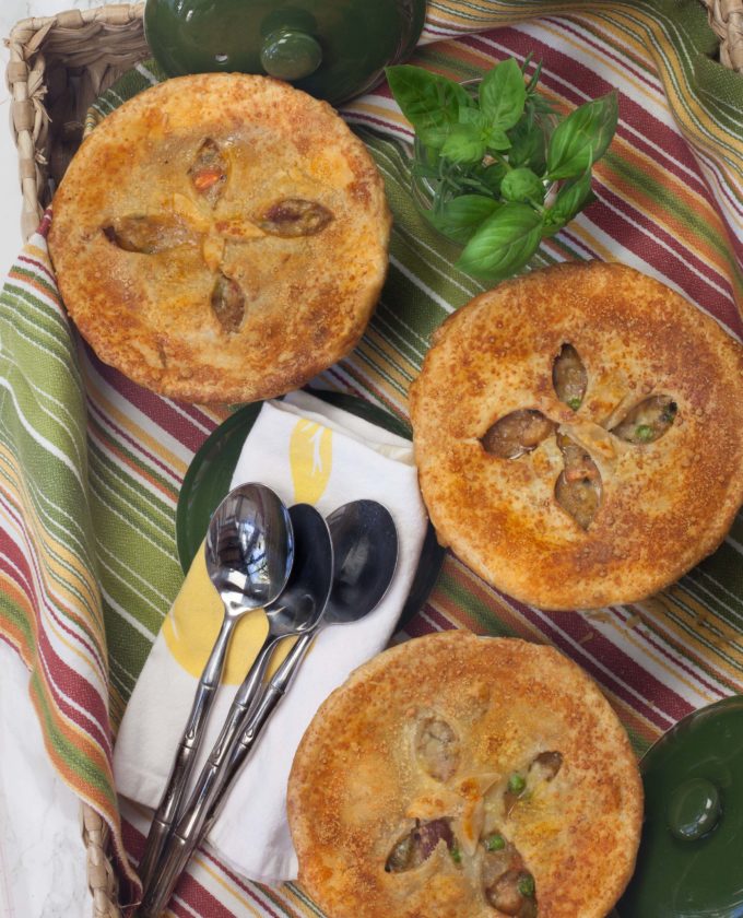 Golden brown and hot out of the oven--these Shrimp and Mirliton Pot Pies are delightful.