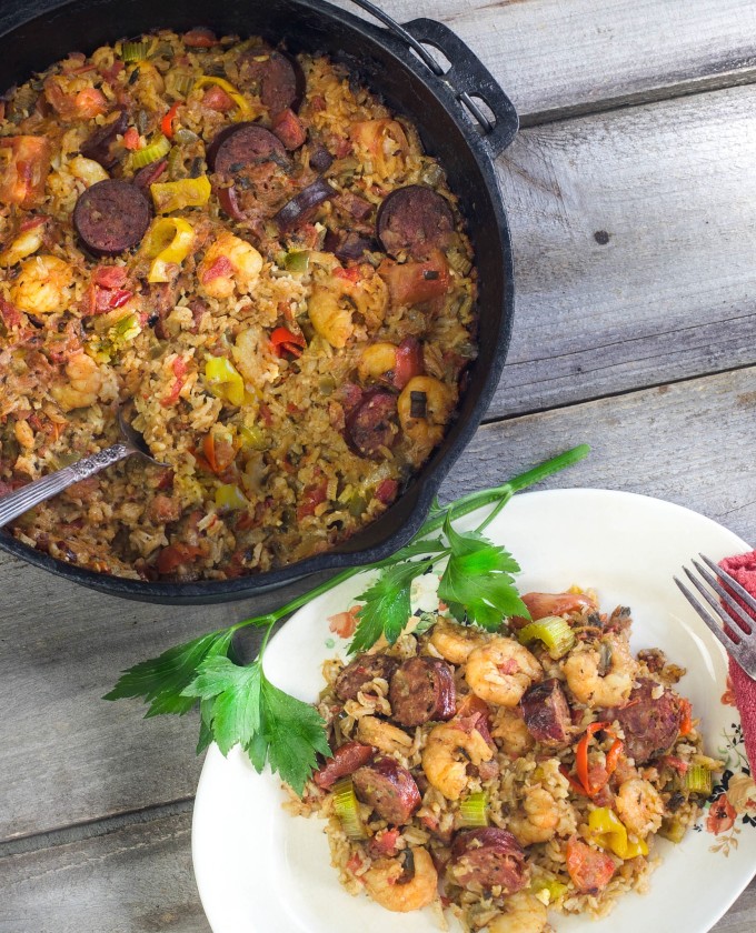 Smoked deer sausage takes center stage with Gulf shrimp in this Creole combination of Smoked Deer Sausage and Shrimp Jambalaya. 