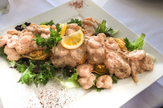 Fried Green Tomato Shrimp Rémoulade is a spicy Cajun recipe.