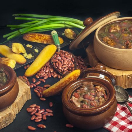 Red Bean, Mustard Green, and Green Onion Sausage Soup