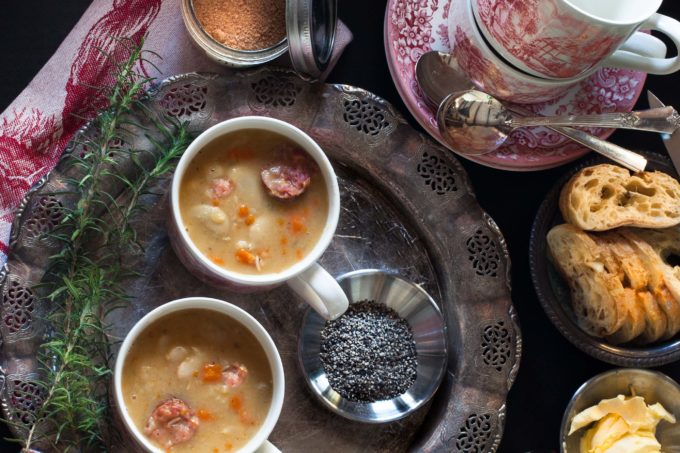 Andouille Sausage and White Bean Soup overhead Andouille Sausage and White Bean Soup