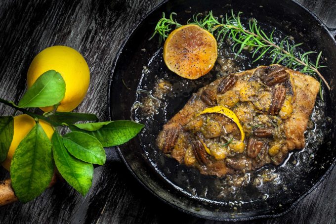 Catfish Fillets in Satsuma-Lemon Meunière Sauce An elegant sauce elevates catfish to center stage in this recipe for Catfish Fillets in Satsuma-Lemon Meunière Sauce . (All photos credit: George Graham)