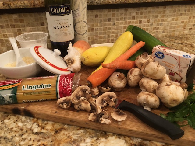 Fresh ingredients splashed with Marsala wine for a tasty Chicken Marsala.