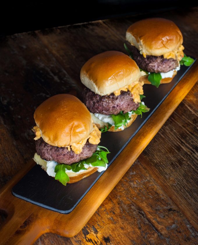 Wagyu Beef Sliders on Brioche Bun with Jalapeño Pimento Cheese