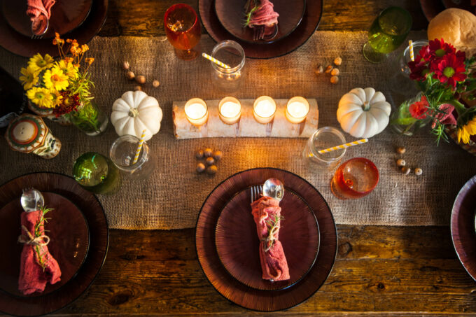 Roxanne sets the perfect tablescape for my Bourbon Pecan Pie.